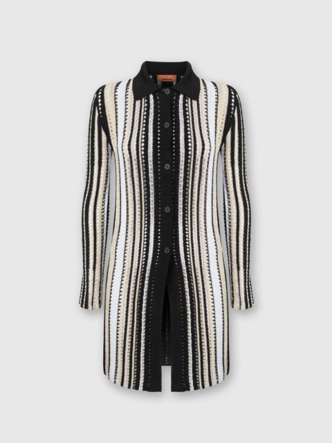 Missoni Long striped crochet cardigan with shirt collar