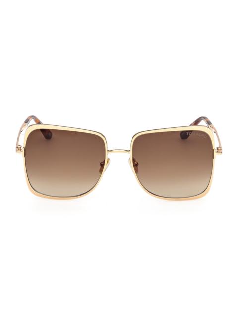 TOM FORD Women's Tara 57MM Geometric Sunglasses - Gold Brown