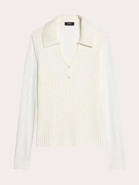 Theory Ribbed Wool Collared Polo Sweater