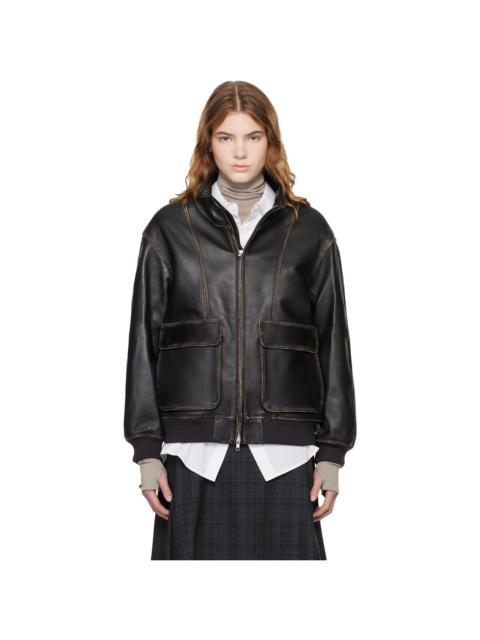 Dunst Black Stand Collared Leather Jacket