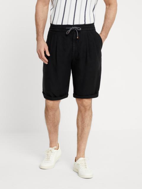 Brunello Cucinelli Garment-dyed Bermuda shorts in linen gabardine with drawstring and pleat