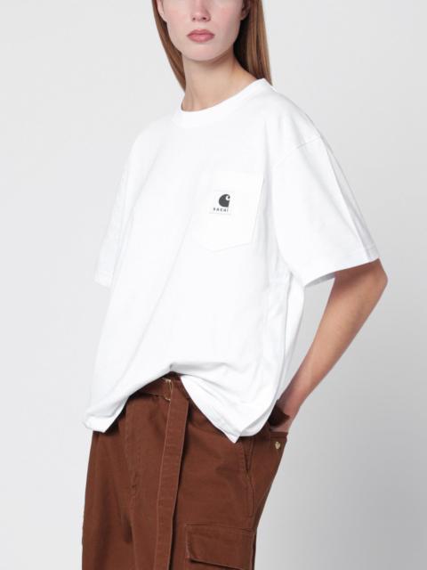 sacai White cotton T-shirt with logo patch