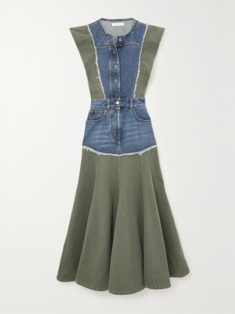 Chloé Paneled Denim Midi Dress