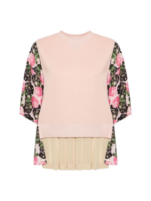 floral-print layered cotton T-shirt