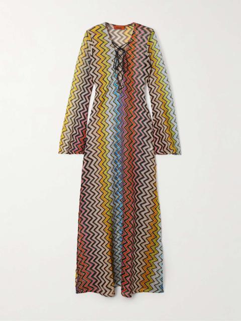 Striped metallic crochet-knit kaftan Multi