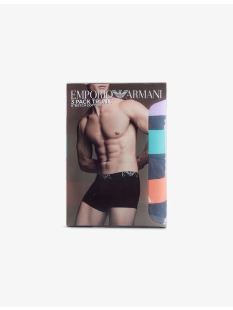 EMPORIO ARMANI Branded Mid-Rise Pack Of Three Stretch-Cotton Trunks