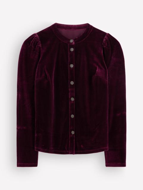 BODEN Puff Sleeve Velvet Shirt-Port Royale