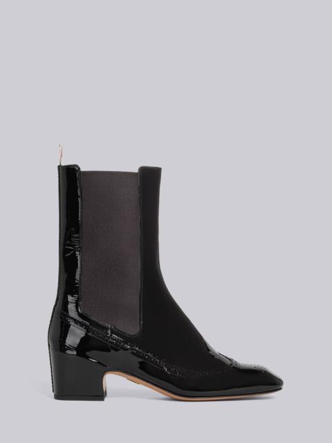 Soft Patent Leather Mid Calf 4-Bar Heeled Chelsea Boot