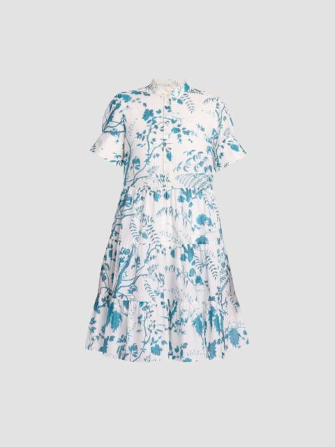 Erdem BOTANICAL PRINT COTTON LINEN TIERED MINI DRESS