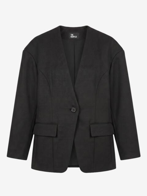 The Kooples BLACK COLLARLESS WOOL JACKET