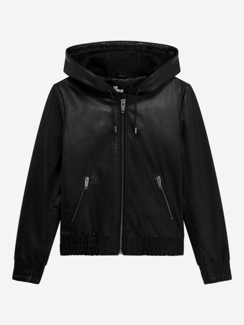 The Kooples BLACK LEATHER HOODED JACKET