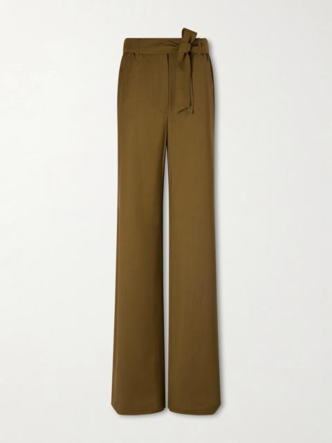 Max Mara Editto Belted Wool Grain De Poudre Wide-leg Pants