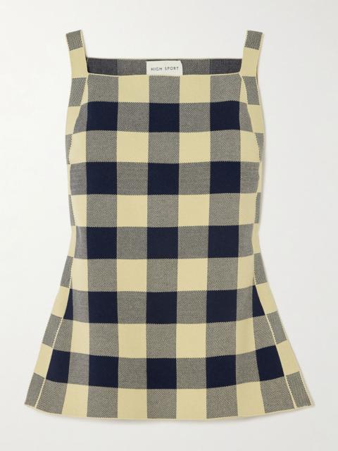 HIGH SPORT Asher gingham stretch-cotton jacquard top Navy