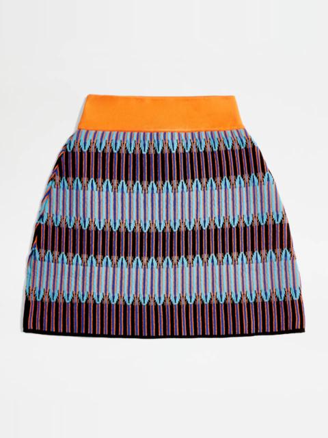 Tod's JACQUARD MINISKIRT - LIGHT BLUE, ORANGE