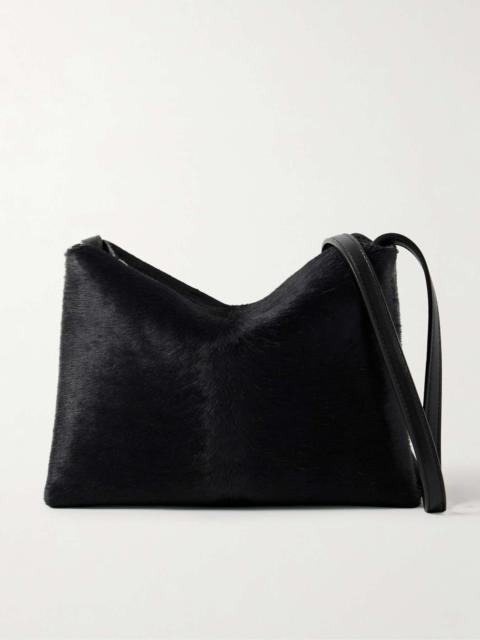 KHAITE Lina medium leather-trimmed calf hair shoulder bag Black