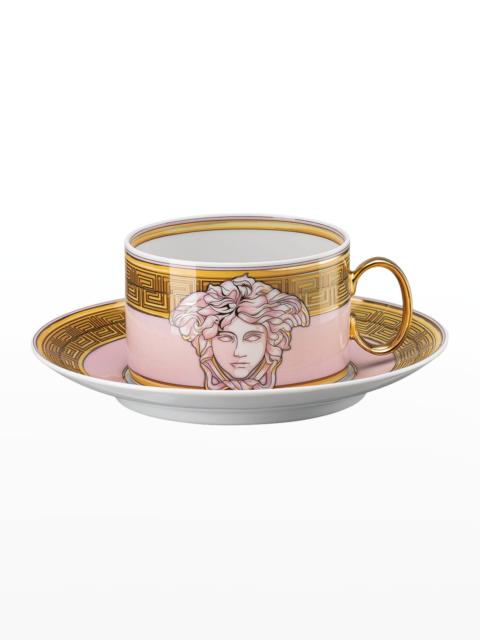 VERSACE Medusa Amplified Pink Coin Tea Cup and Saucer