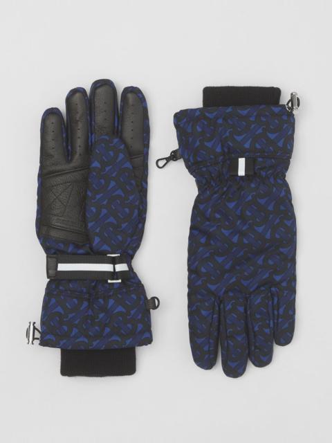 Burberry Monogram Print Nylon and Deerskin Gloves