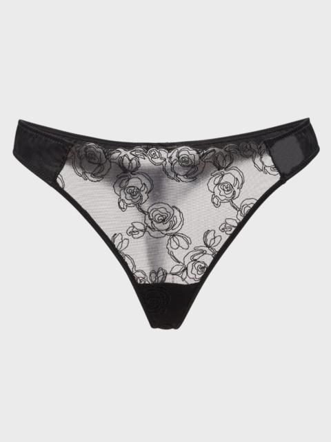 KIKI DE MONTPARNASSE La Rose Floral-Embroidered Tulle Thong