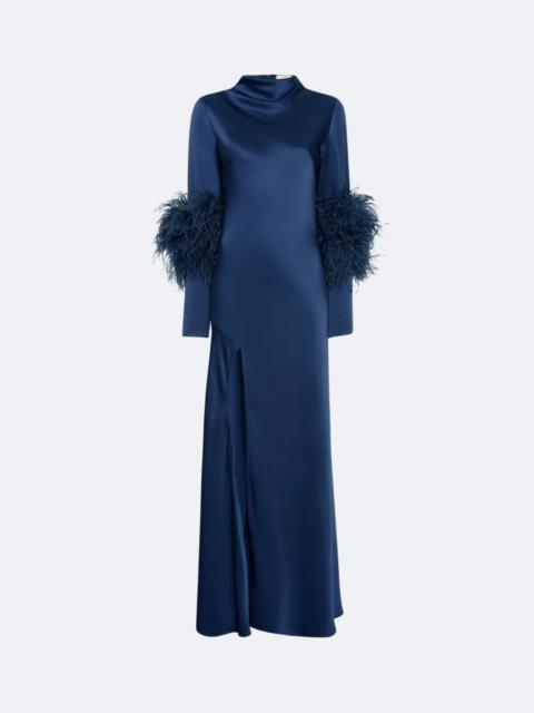 LAPOINTE Satin Bias Feather Dress With Slit