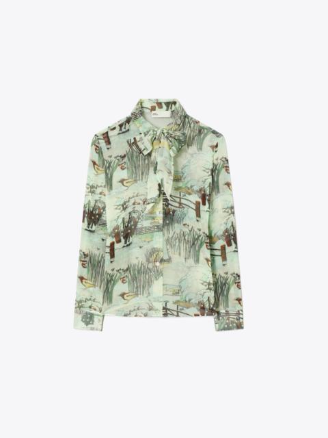 TORY BURCH Printed Chiffon Bow Blouse