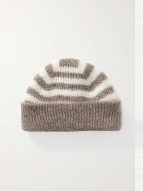 Ribbed striped mohair-blend beanie