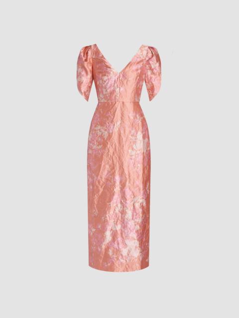 Erdem FLORAL PRINT TEXTURED SATIN MIDI PENCIL DRESS