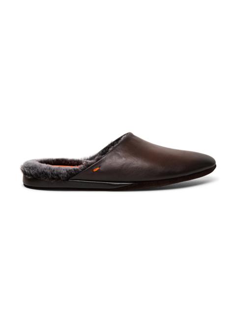 Santoni Men’s polished brown leather slipper