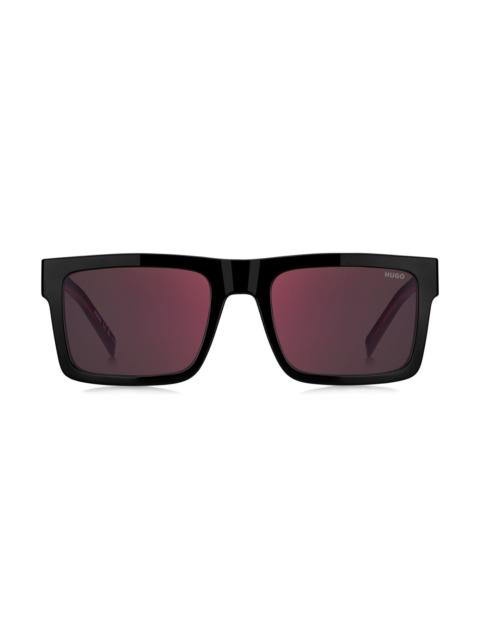 HUGO BLACK SUNGLASSES WITH SIGNATURE RED ACCENTS