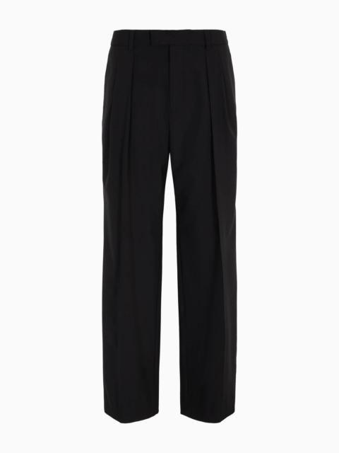 Virgin-wool two-way stretch canvas trousers with darts