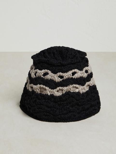 Brunello Cucinelli Striped cotton feather yarn ajour knit bucket hat
