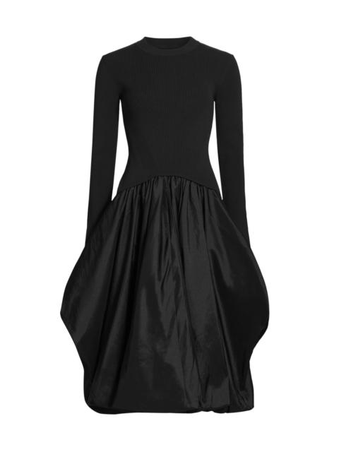 SIMKHAI Women's Kenlie Mixed-Media Bubble Skirt Midi-Dress - Black