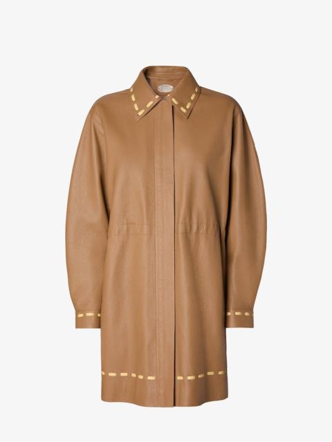 FENDI Overcoat Brown leather overcoat with Selleria stitching