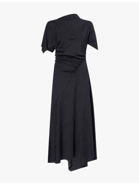 Victoria Beckham Blousey Draped Woven Midi Dress