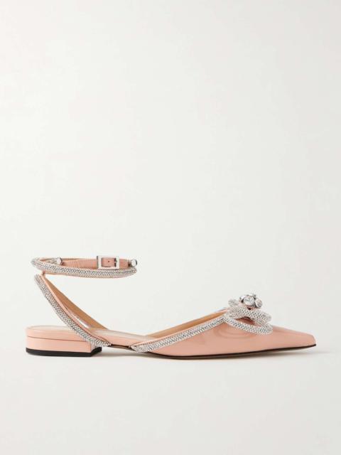 MACH & MACH Double Bow crystal-embellished patent-leather point-toe flats