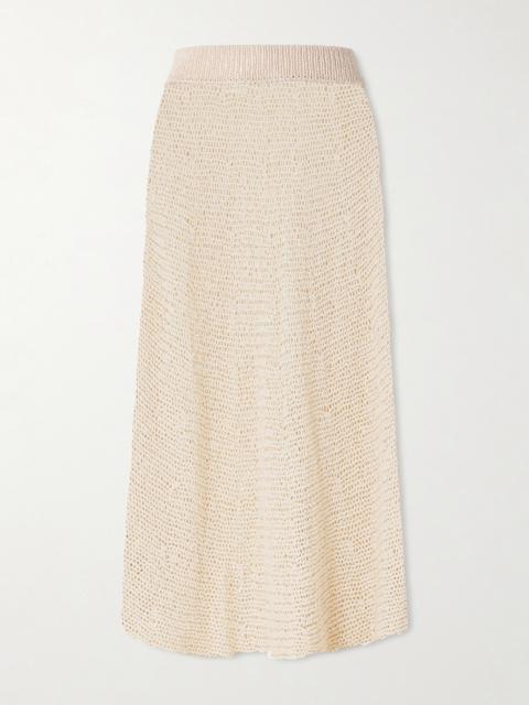 KHAITE Inaya Crocheted Cotton And Silk-blend Midi Skirt