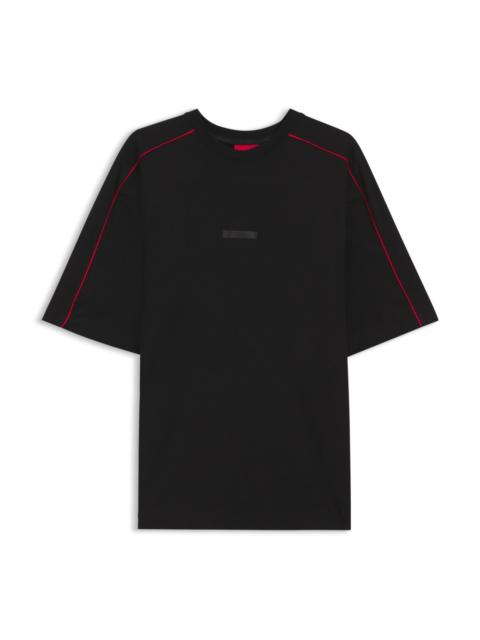HUGO CONTRAST-PIPING T-SHIRT IN STRETCH COTTON