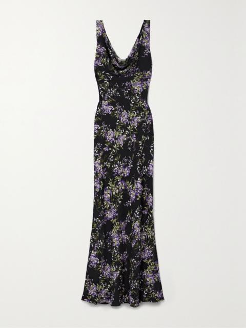 NORMA KAMALI Draped floral-print georgette gown Black
