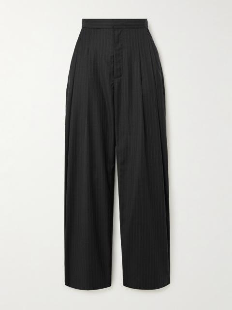 ST. AGNI Adjust Pleated Pinstriped Wool-blend Wide-leg Pants