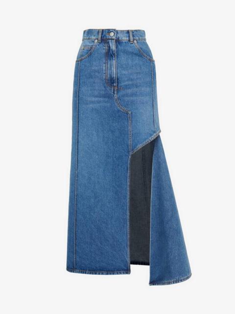Alexander McQueen Women's Slashed Denim Pencil Skirt in Stone Washed