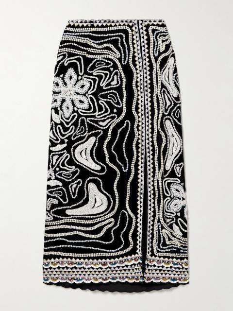 ULLA JOHNSON Adara Embellished Velvet Midi Skirt