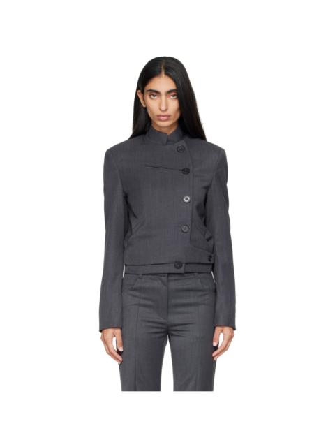 OPEN YY Gray Wool Double-Breasted Blazer