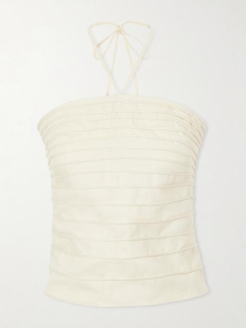 ANDRES OTALORA En Tu Luz Embroidered Linen Bustier Top