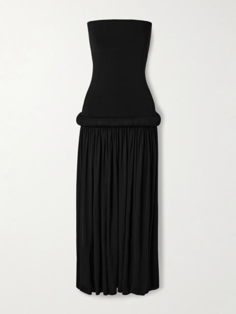Alaïa Strapless pleated stretch-jersey midi dress Black
