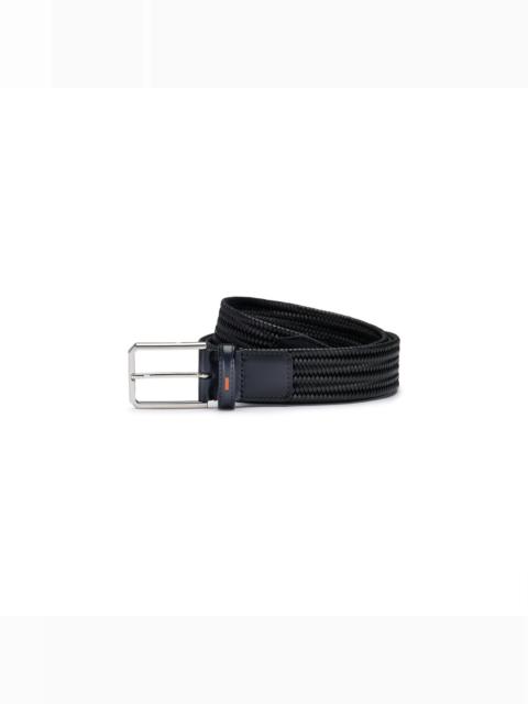 Santoni Black woven leather belt
