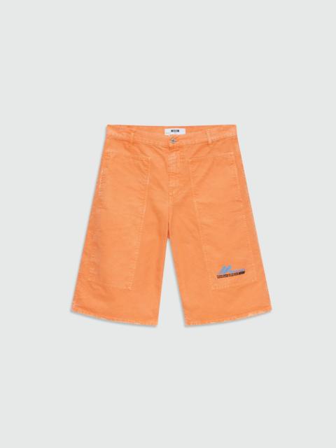 MSGM Orange cotton canvas Bermuda shorts with enzyme wash