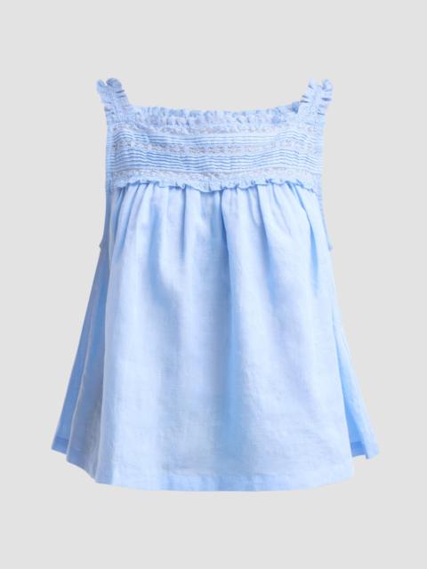DÔEN Women's Benita Pintuck & Lace Top - Bluejay