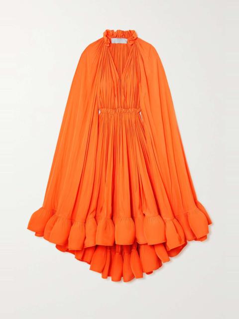 Cape-effect tie-detailed ruffled crepe dress