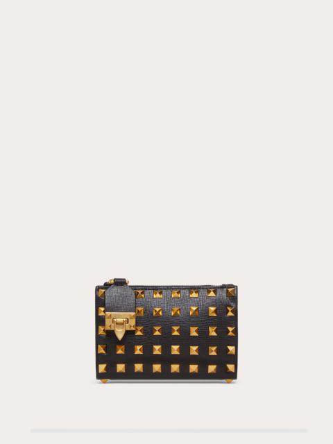 Valentino VALENTINO GARAVANI ROCKSTUD COIN PURSE AND CARDHOLDER IN GRAINY CALFSKIN LEATHER WITH ALL-OVER STUDS