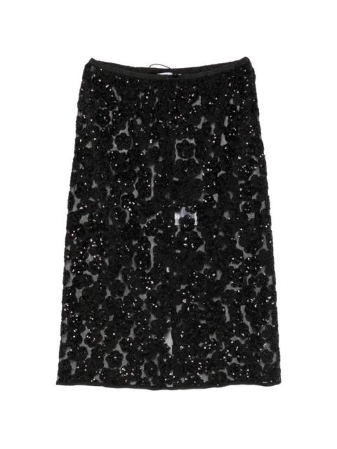 CECILIE BAHNSEN Bria sequin-embellished floral-appliqué midi skirt
