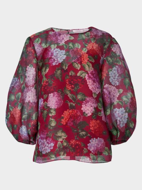 CAROLINA HERRERA Floral Silk Puff-Sleeve Top